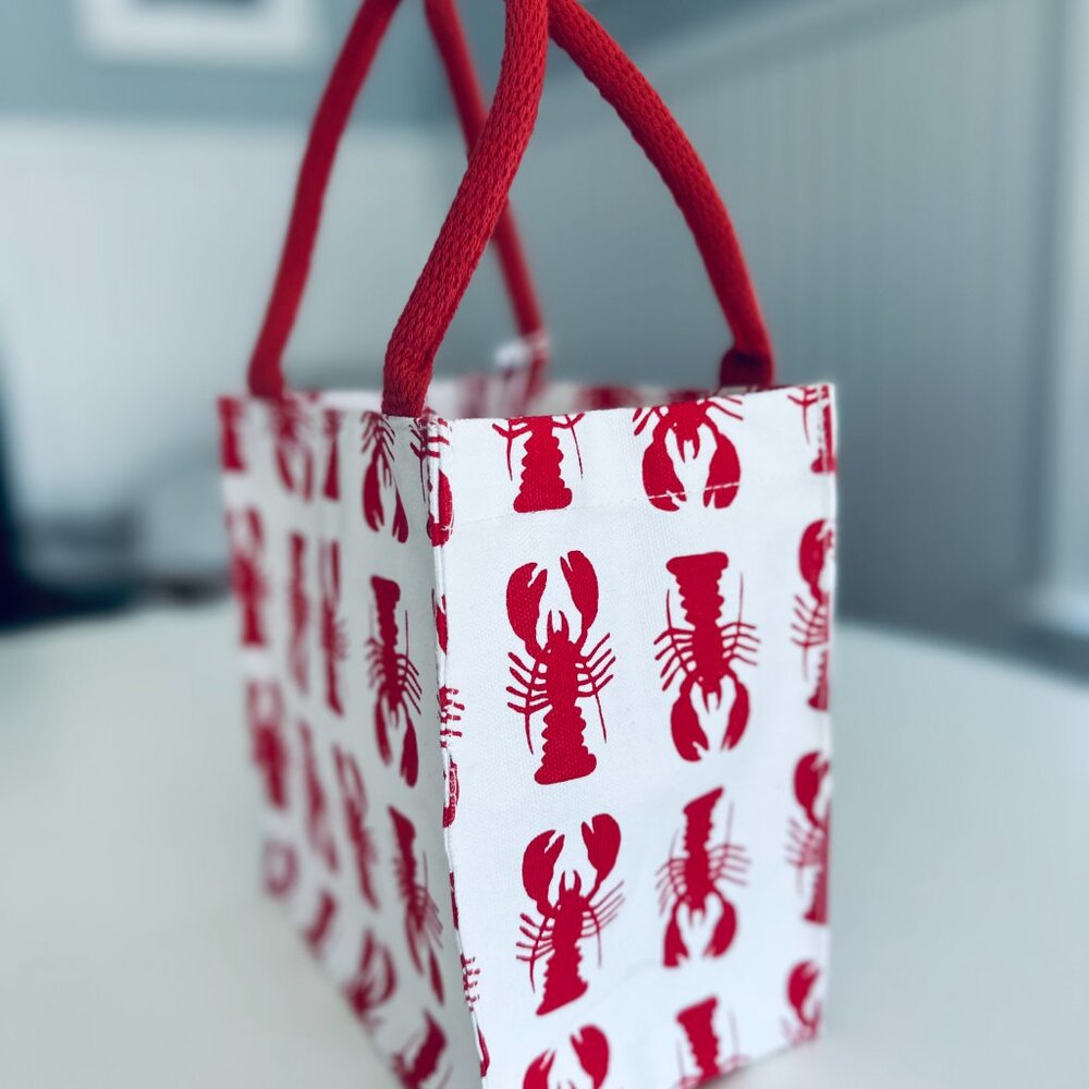 NWT Maine Lobster 8"H Canvas Tote Gift Bag Red Rope Handles